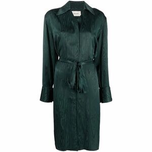 Holzweiler Evi Metallic Sheen Satin Shirt Dress Green Size Medium